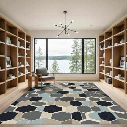 Modern Gray Hexagon Tessellation Rug