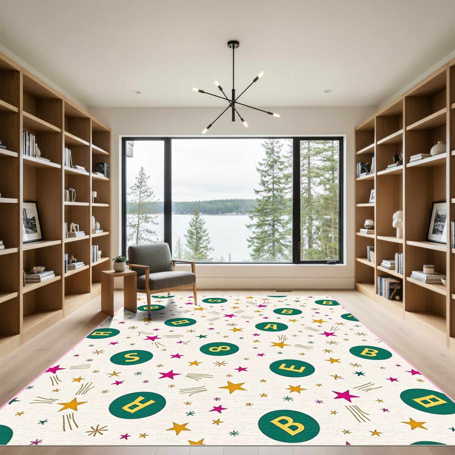 Whimsical Starry Alphabet Circles Rug