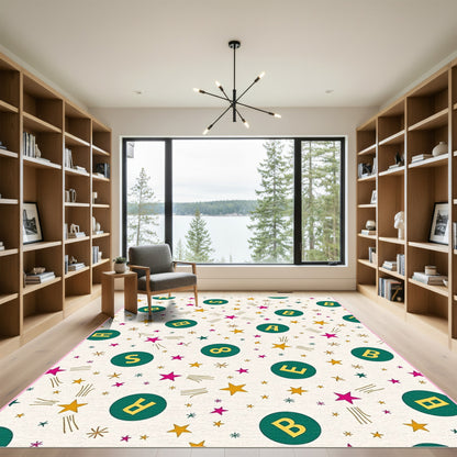 Whimsical Starry Alphabet Circles Rug