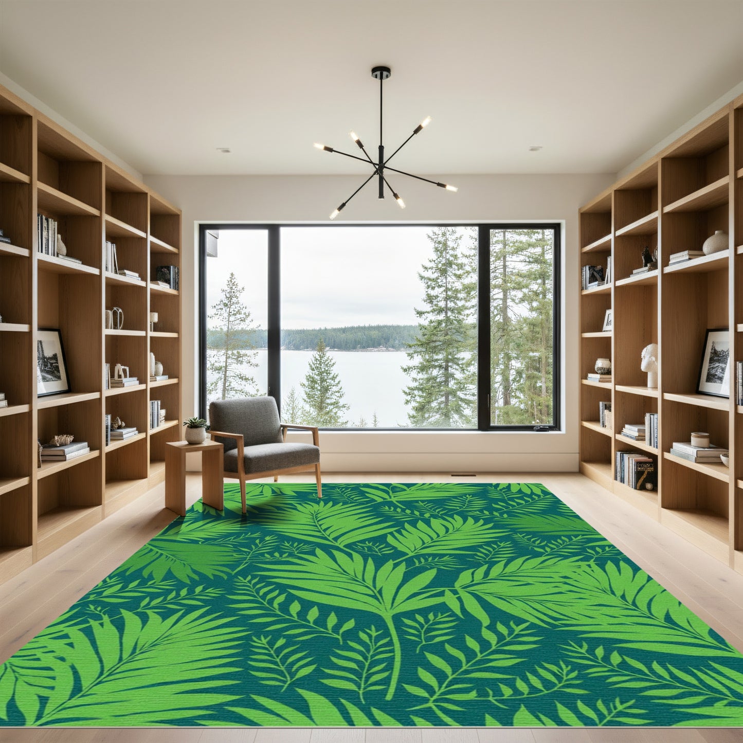 Emerald Green Palm Leaf Pattern Rug