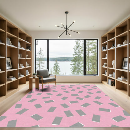 Pink Gray Scattered Rectangles Rug