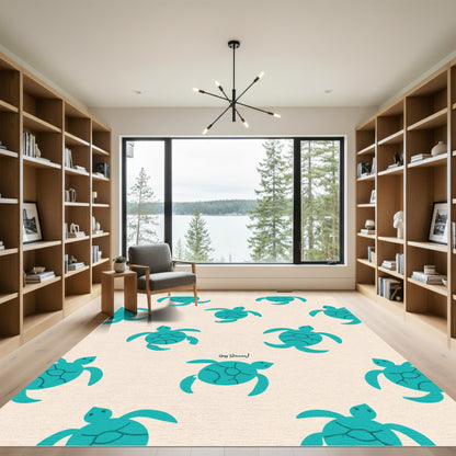 Aqua Turtle Collage Pattern Rug