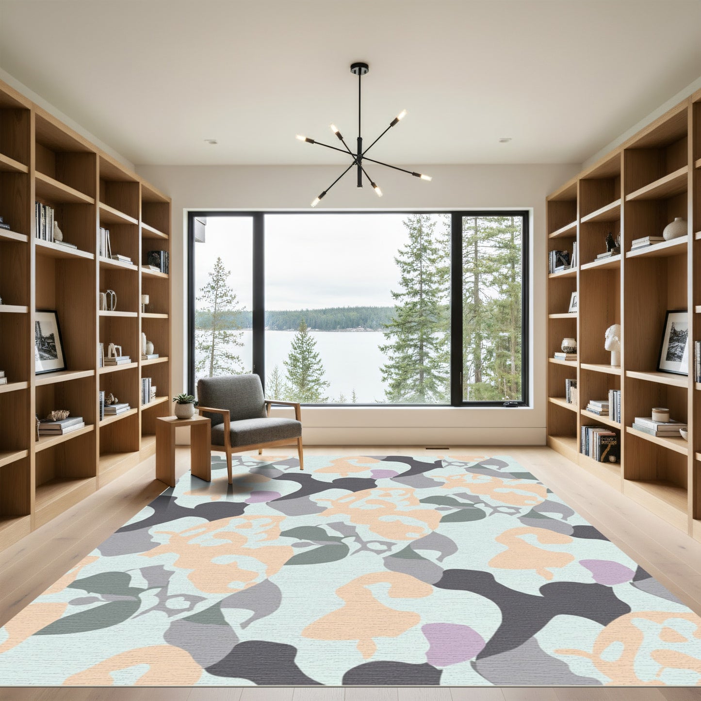 Soft Peach Camo Organic Shapes Tile Rug