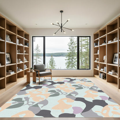 Soft Peach Camo Organic Shapes Tile Rug