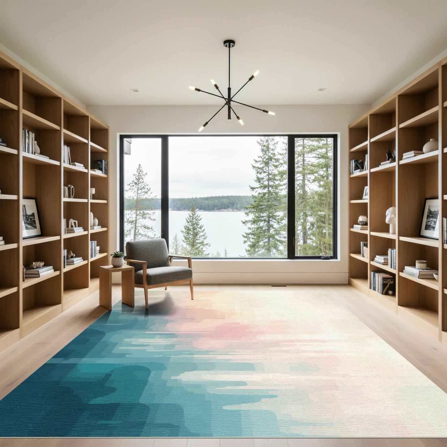 Muted Teal Pink Abstract Pixelated Cloud Rug