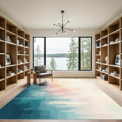 Muted Teal Pink Abstract Pixelated Cloud Rug