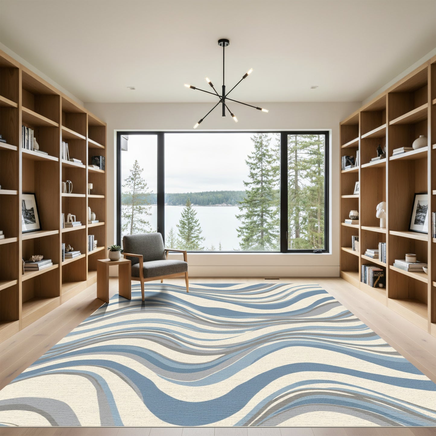 Serene Blue Gray Wavy Streaks Rug