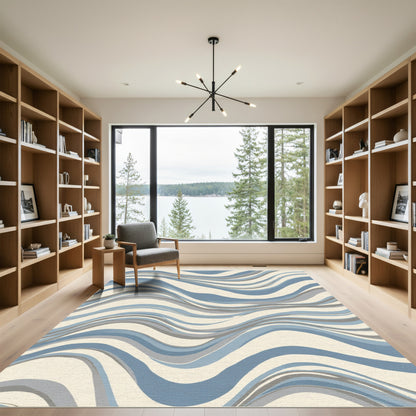 Serene Blue Gray Wavy Streaks Rug