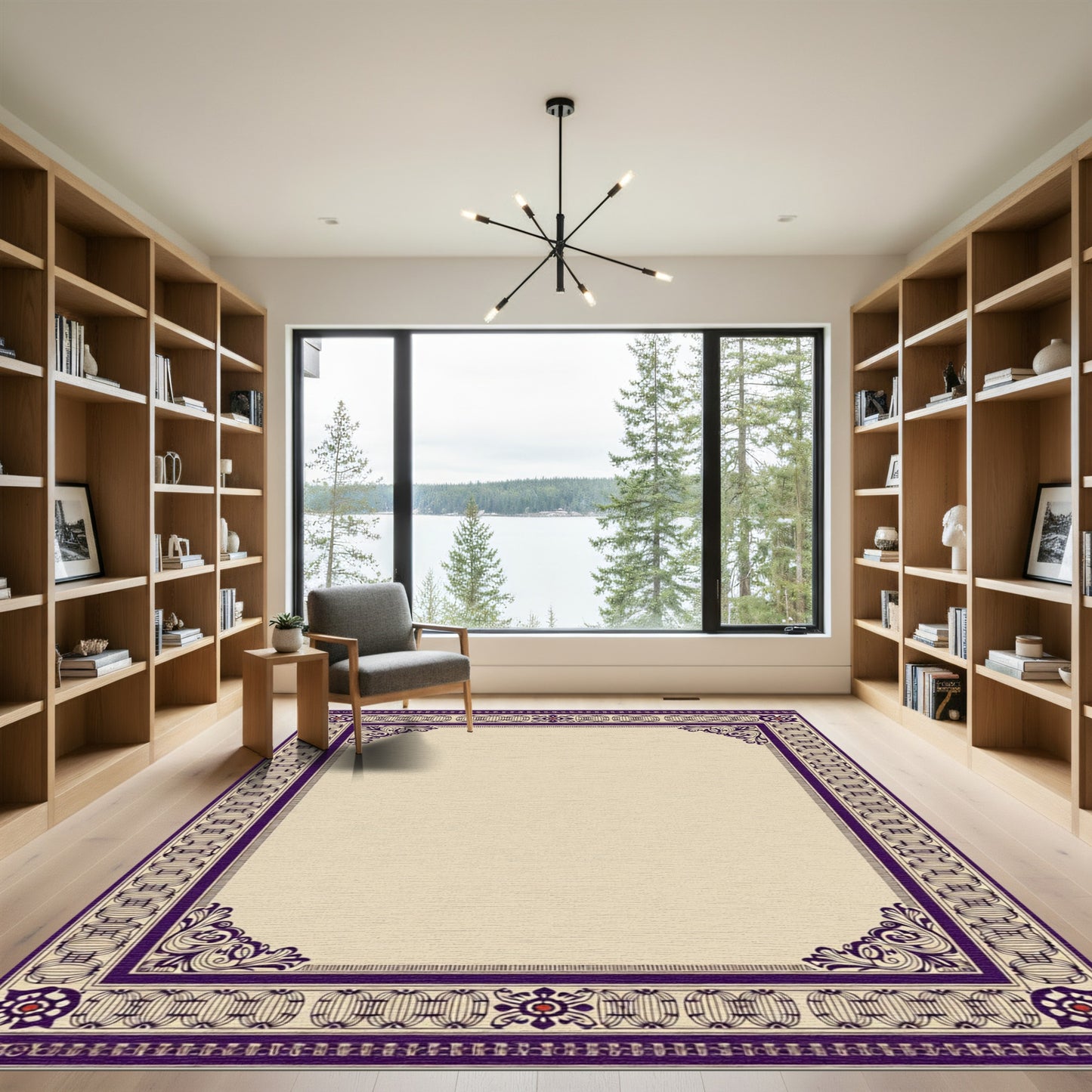 Deep Plum Ornate Floral Scroll Frame Rug