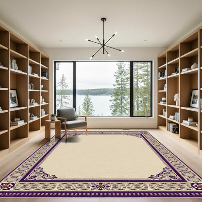 Deep Plum Ornate Floral Scroll Frame Rug
