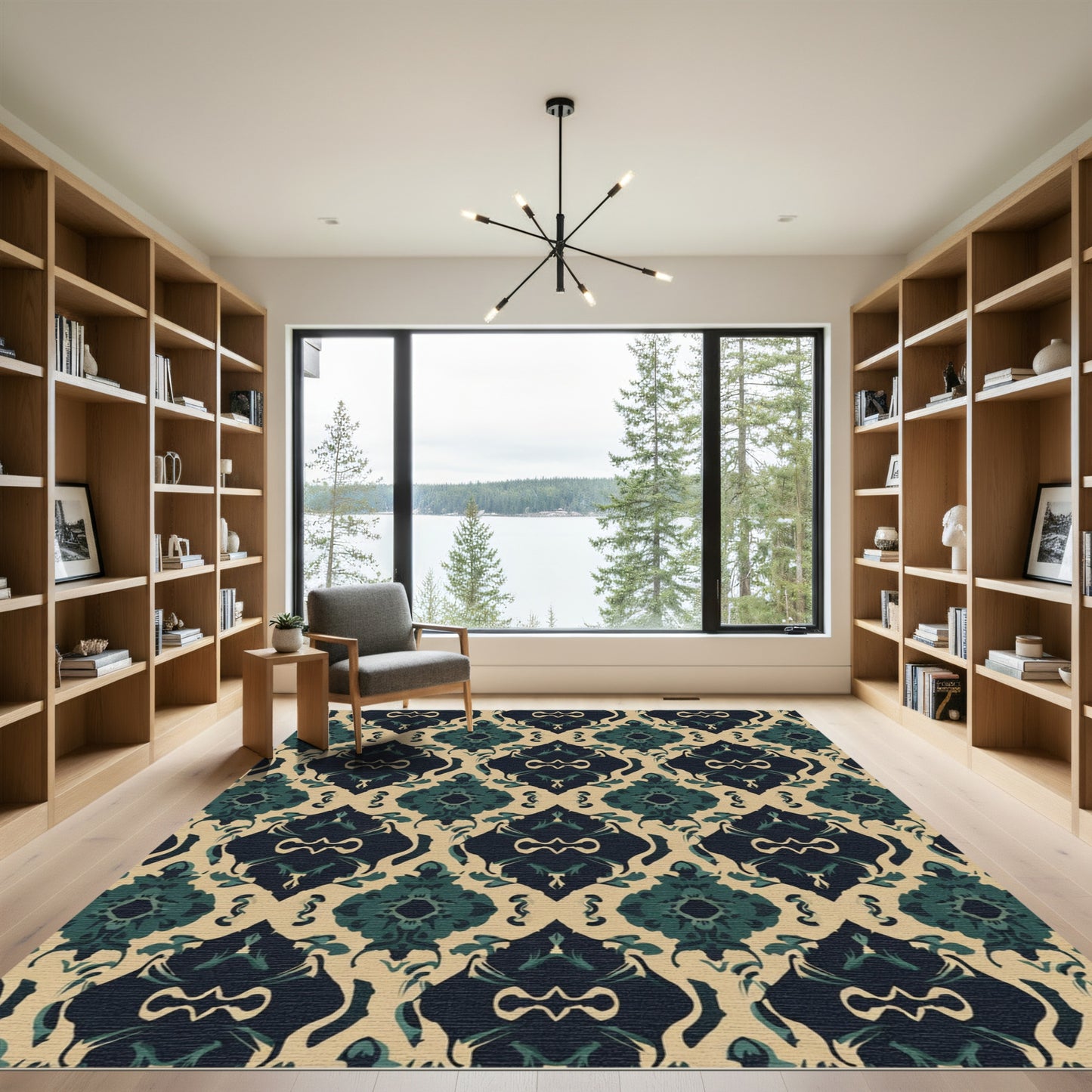 Deep Teal Elegant Damask Scroll Rug