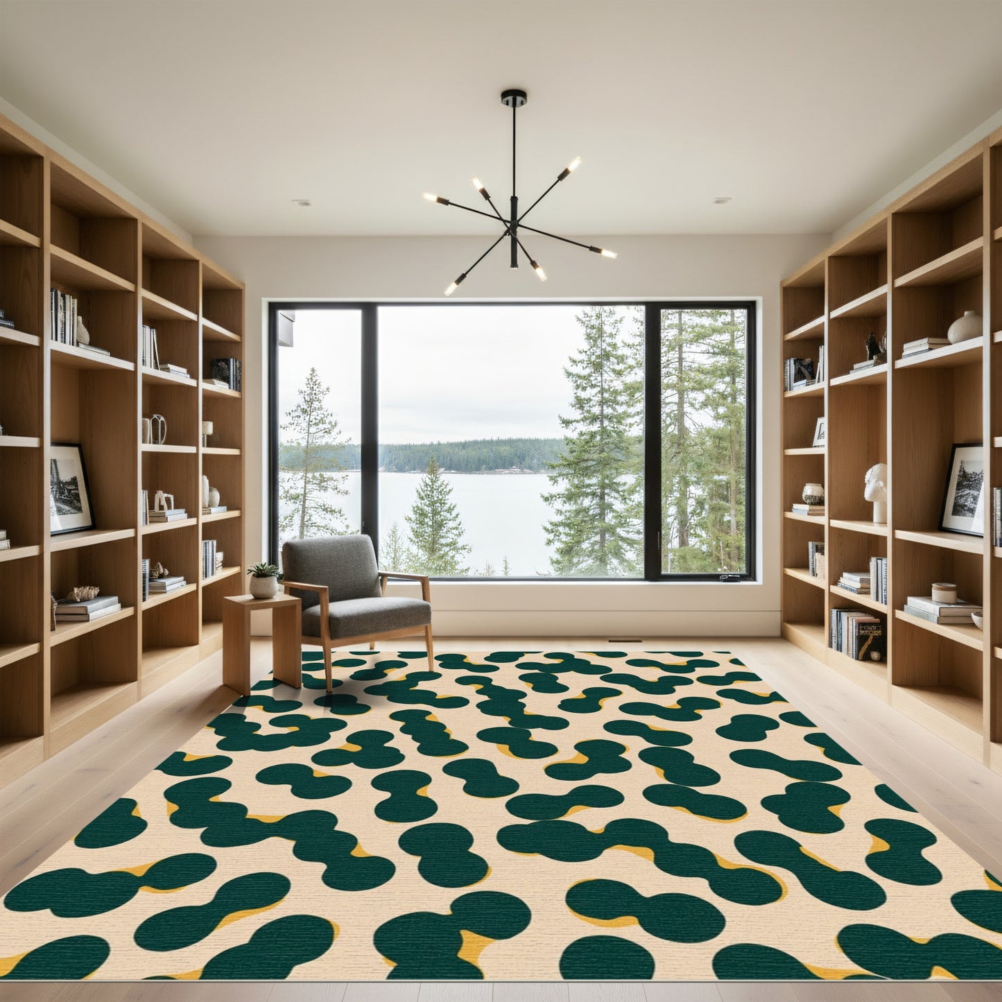 Dark Teal Abstract Organic Blobs Rug