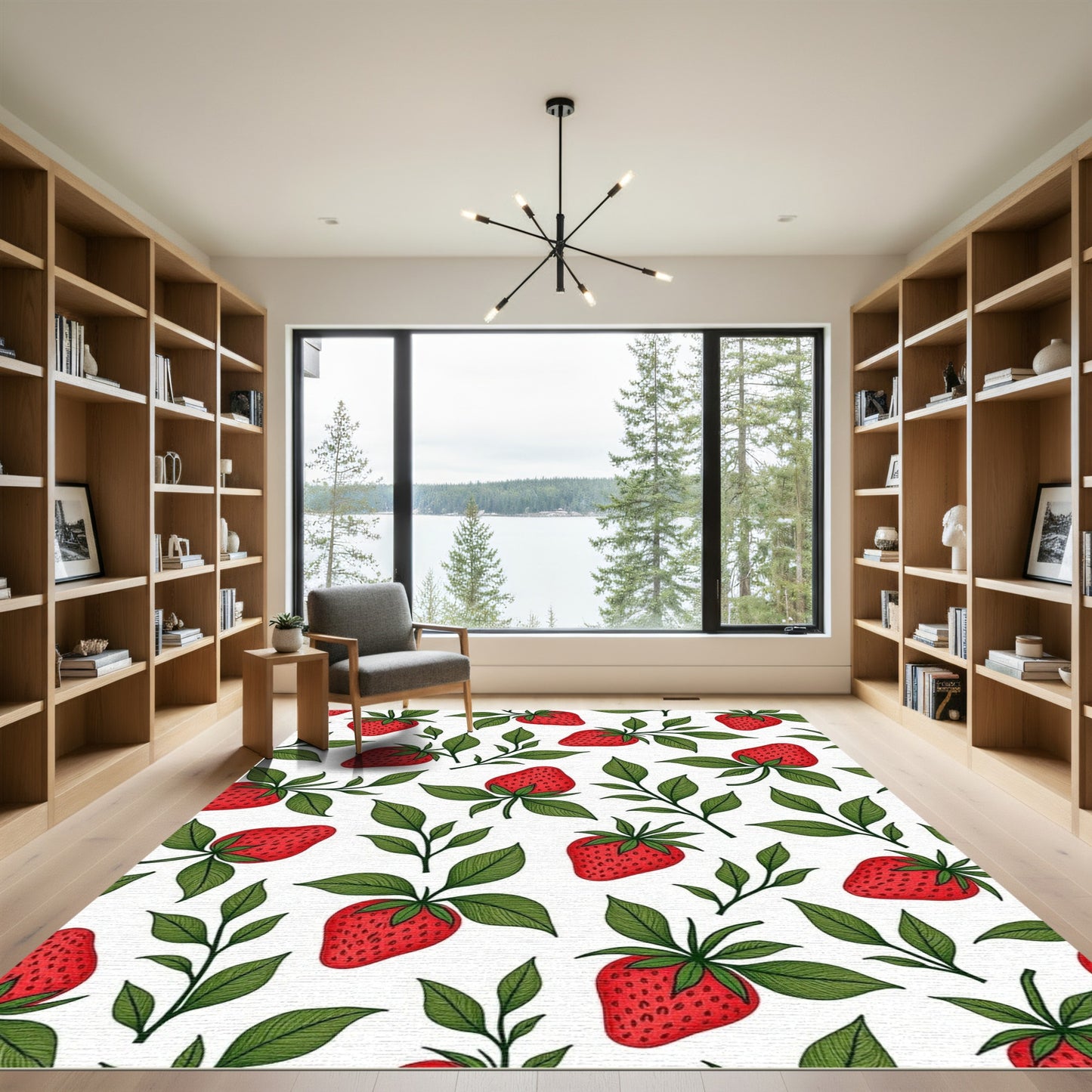 Ripe Red Strawberry Leaf Pattern Rug