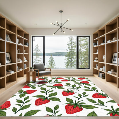 Ripe Red Strawberry Leaf Pattern Rug