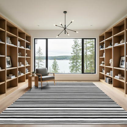 Black White Uneven Stripe Rug