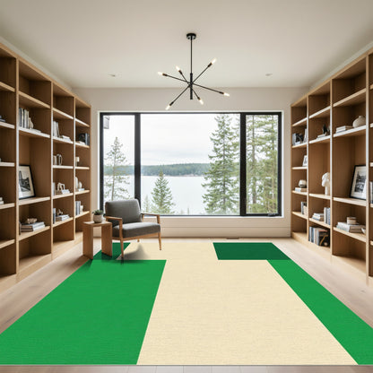 Geometric Cream Green Blocks Rug