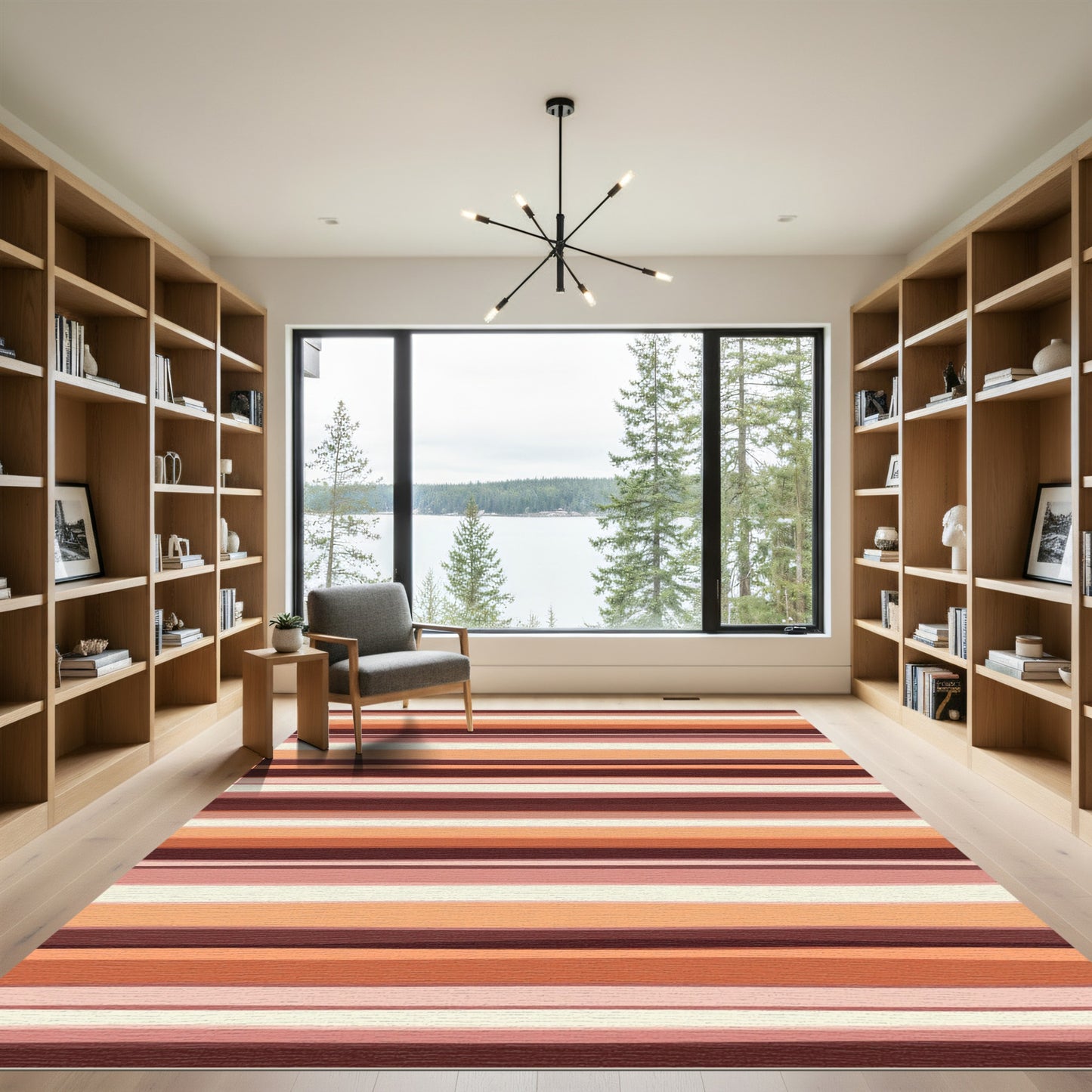Earthy Orange Cream Striped Rug