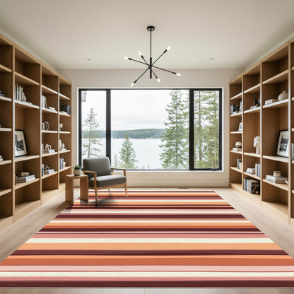 Earthy Orange Cream Striped Rug