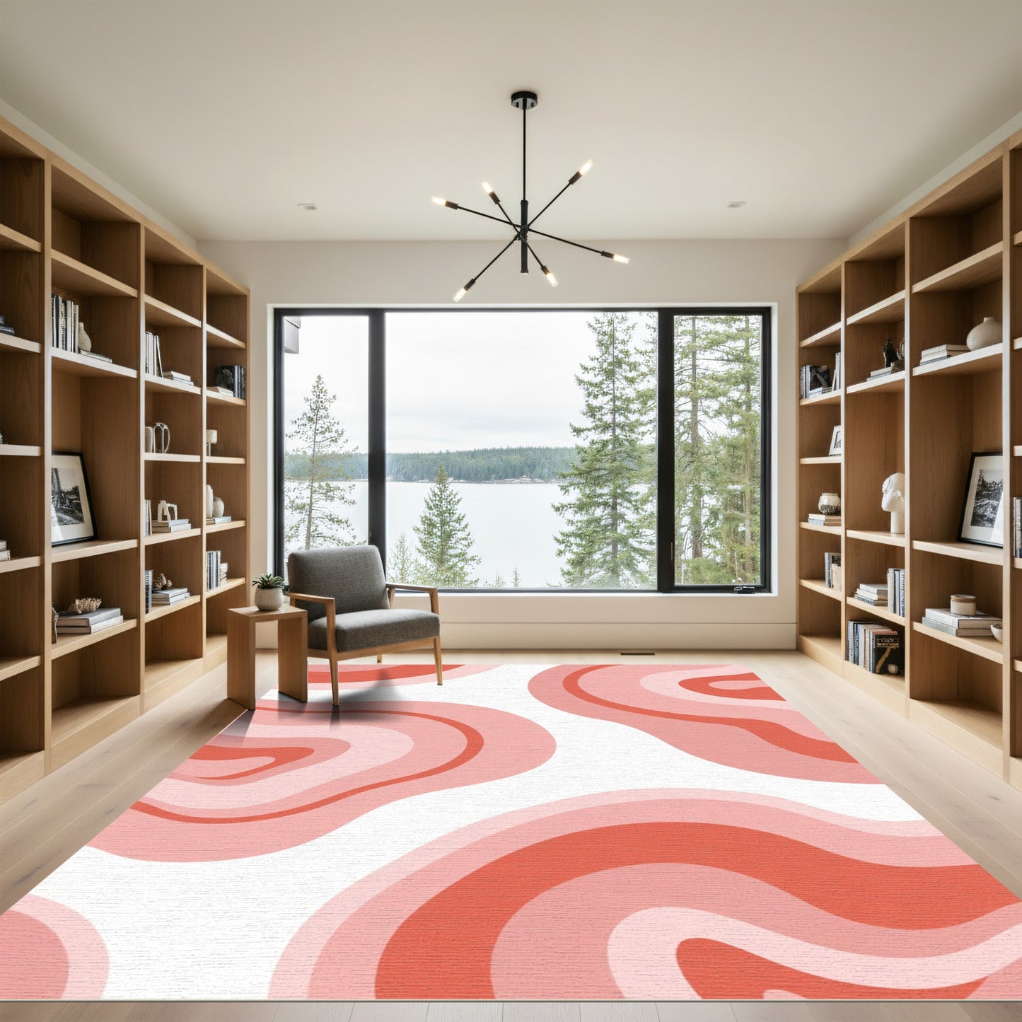 Coral Pink Swirl Abstract Rug
