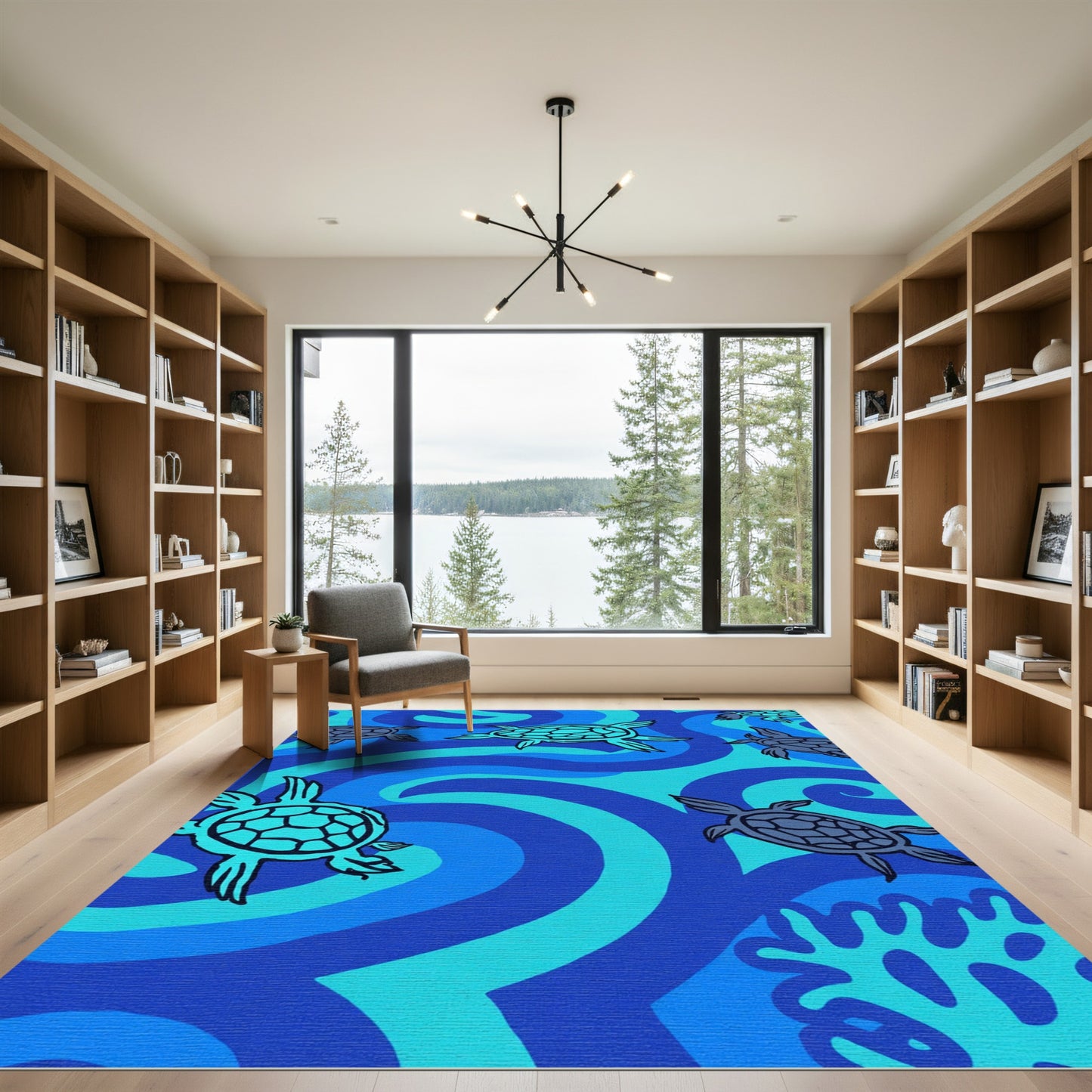 Aqua Teal Sea Turtle Swirls Rug