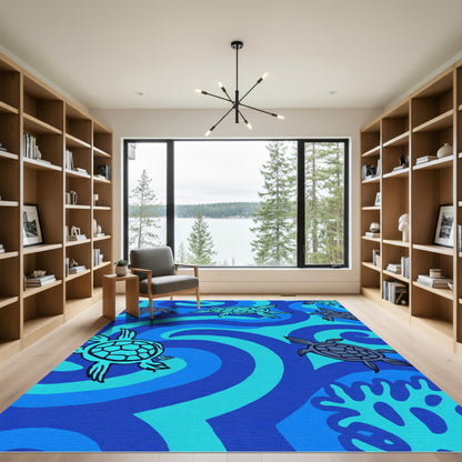 Aqua Teal Sea Turtle Swirls Rug