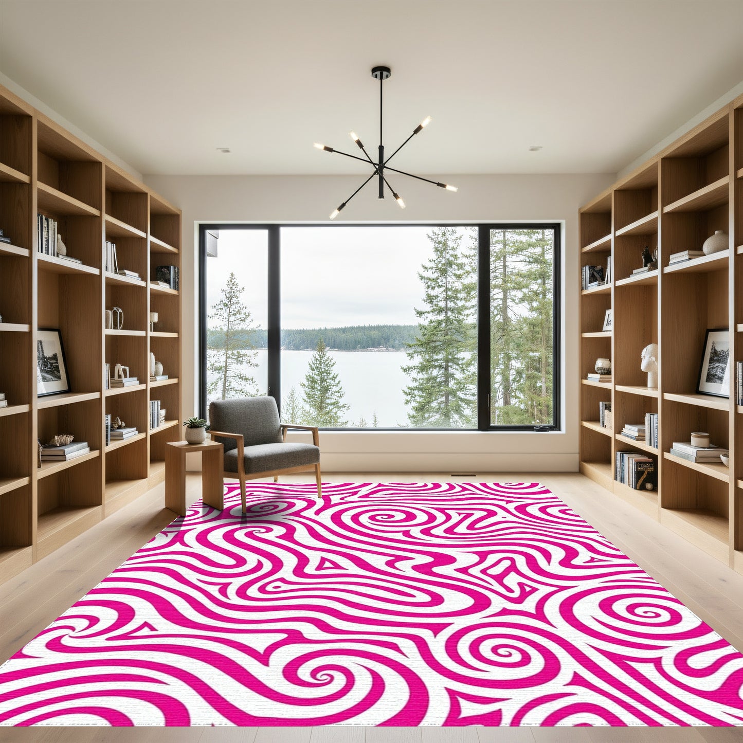Pink White Swirling Waves Rug