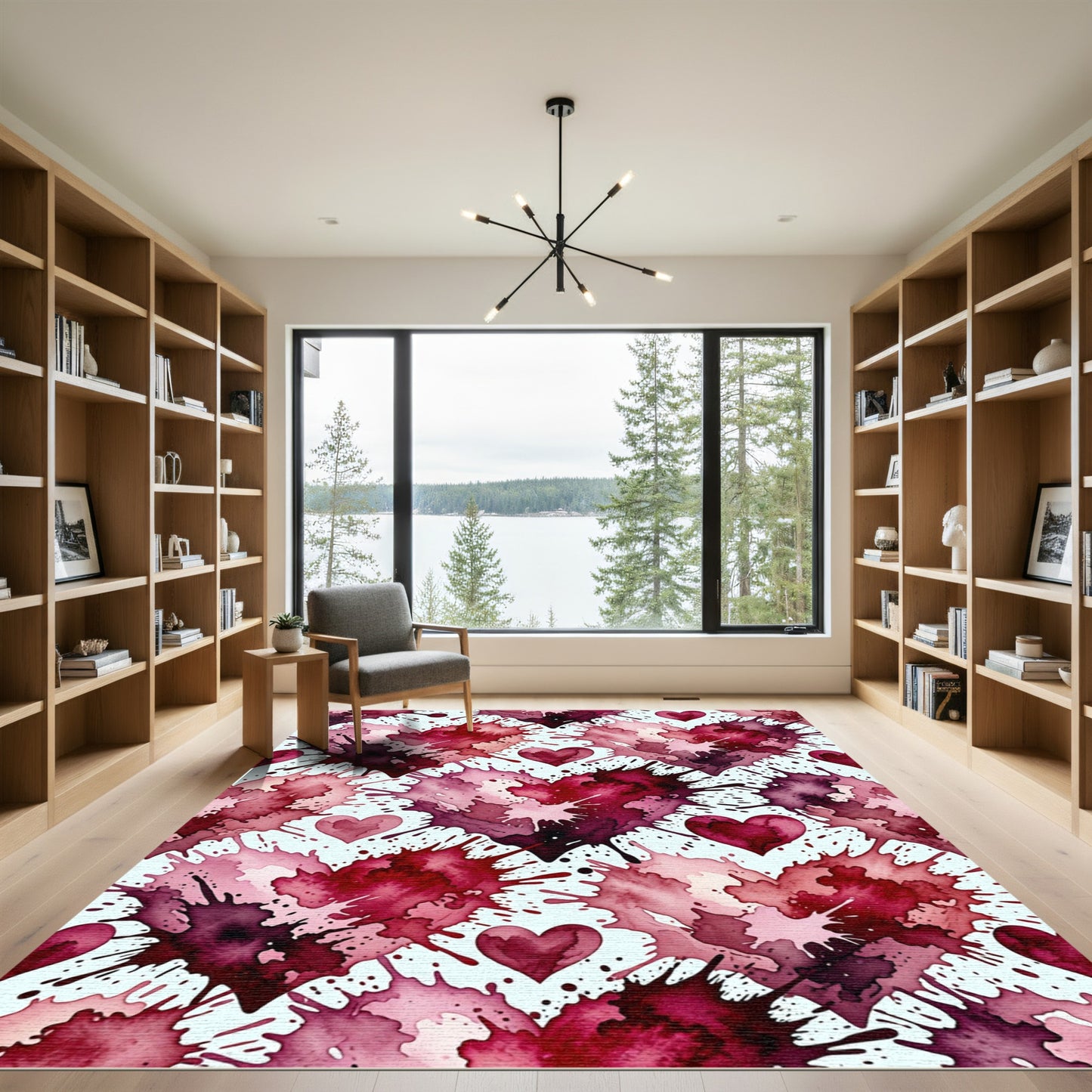 Crimson Pink Splatter Heart Collage Rug