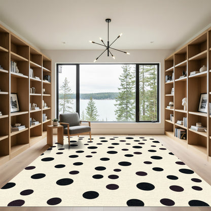 Cream Black Scattered Circles Rug