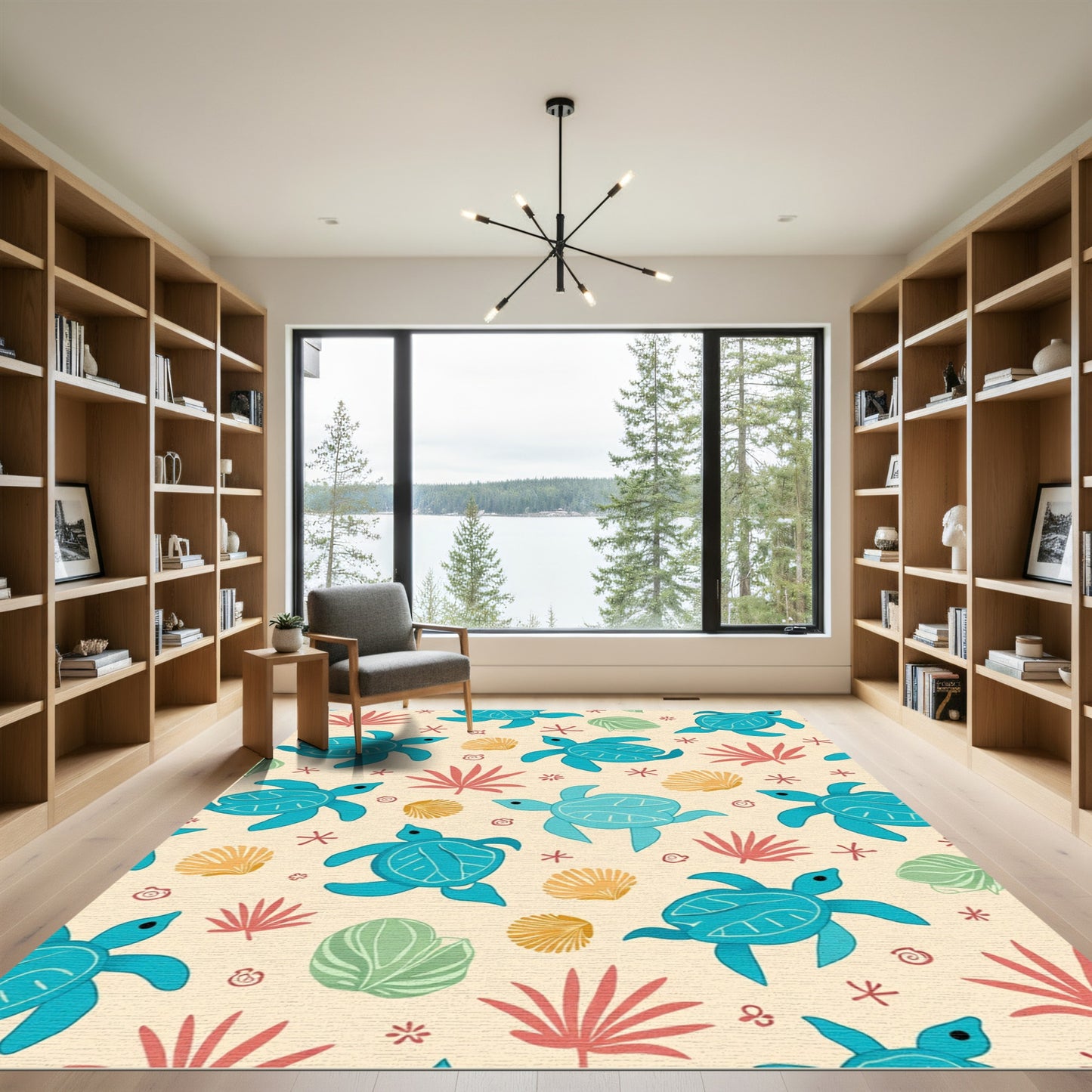 Teal Ocean Turtle Coral Sprinkle Rug