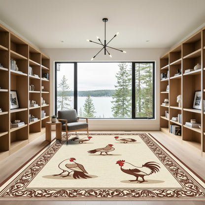 Brown and Cream Rooster Collage Rug