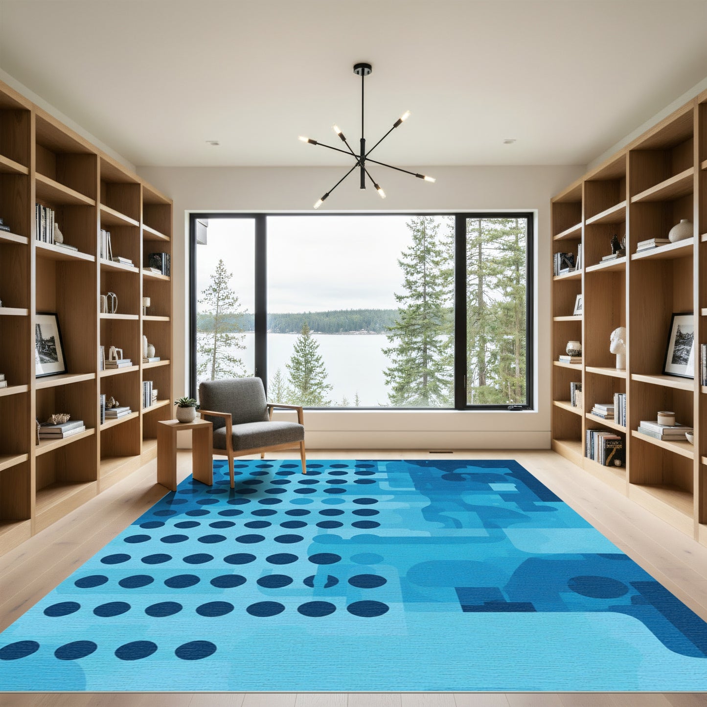 Deep Blue Circle Grid Abstract Rug