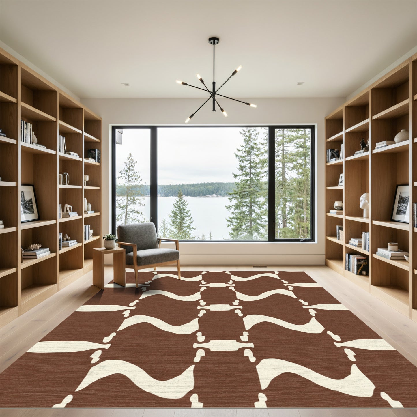 Brown Cream Abstract Organic Wave Rug