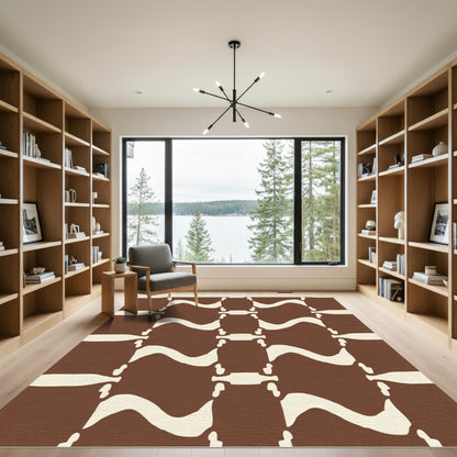 Brown Cream Abstract Organic Wave Rug