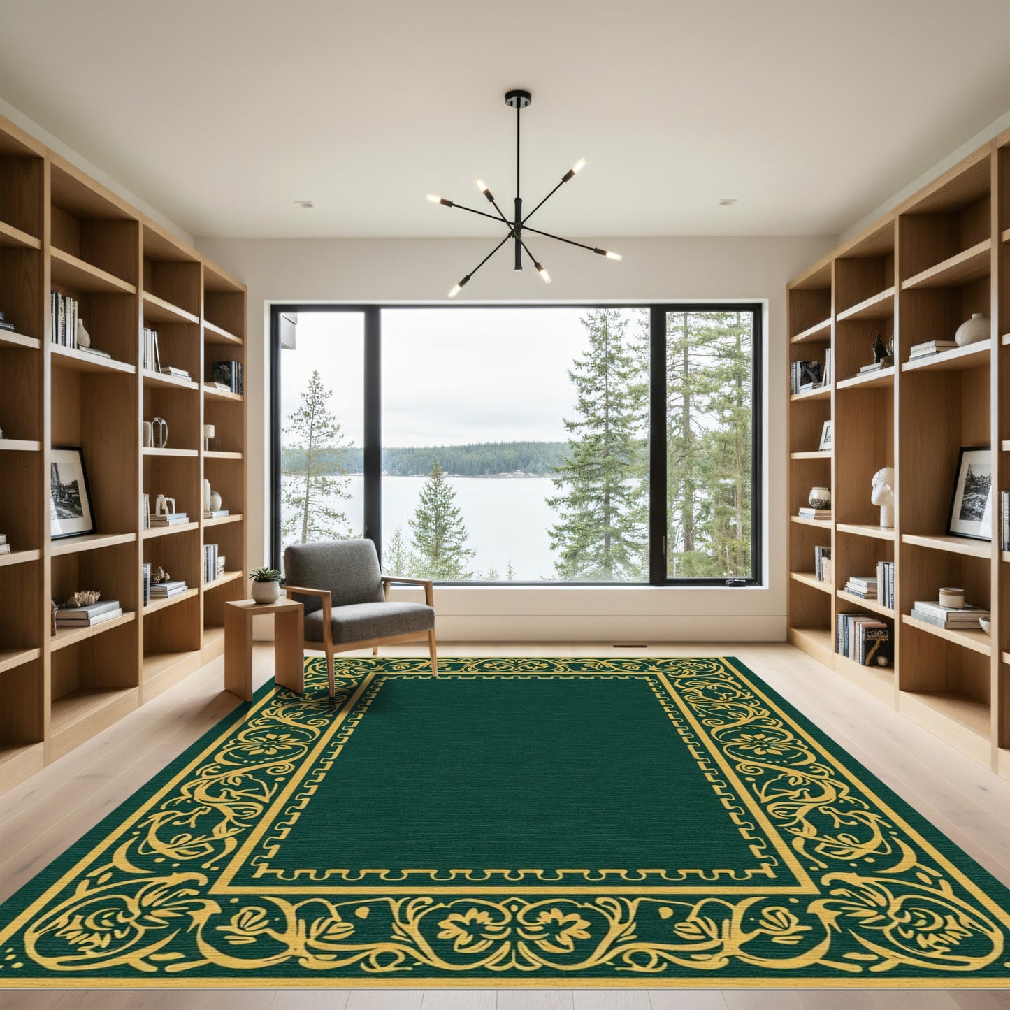 Ornate Gold Floral Vine Border Rug