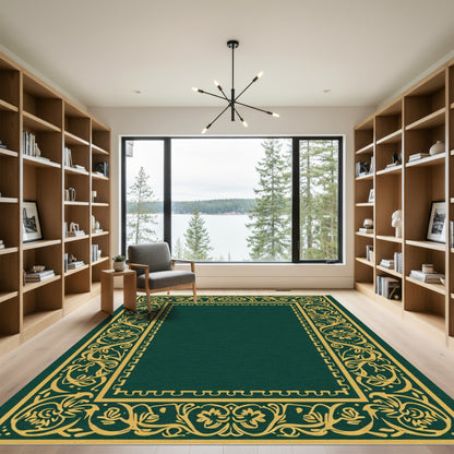 Ornate Gold Floral Vine Border Rug