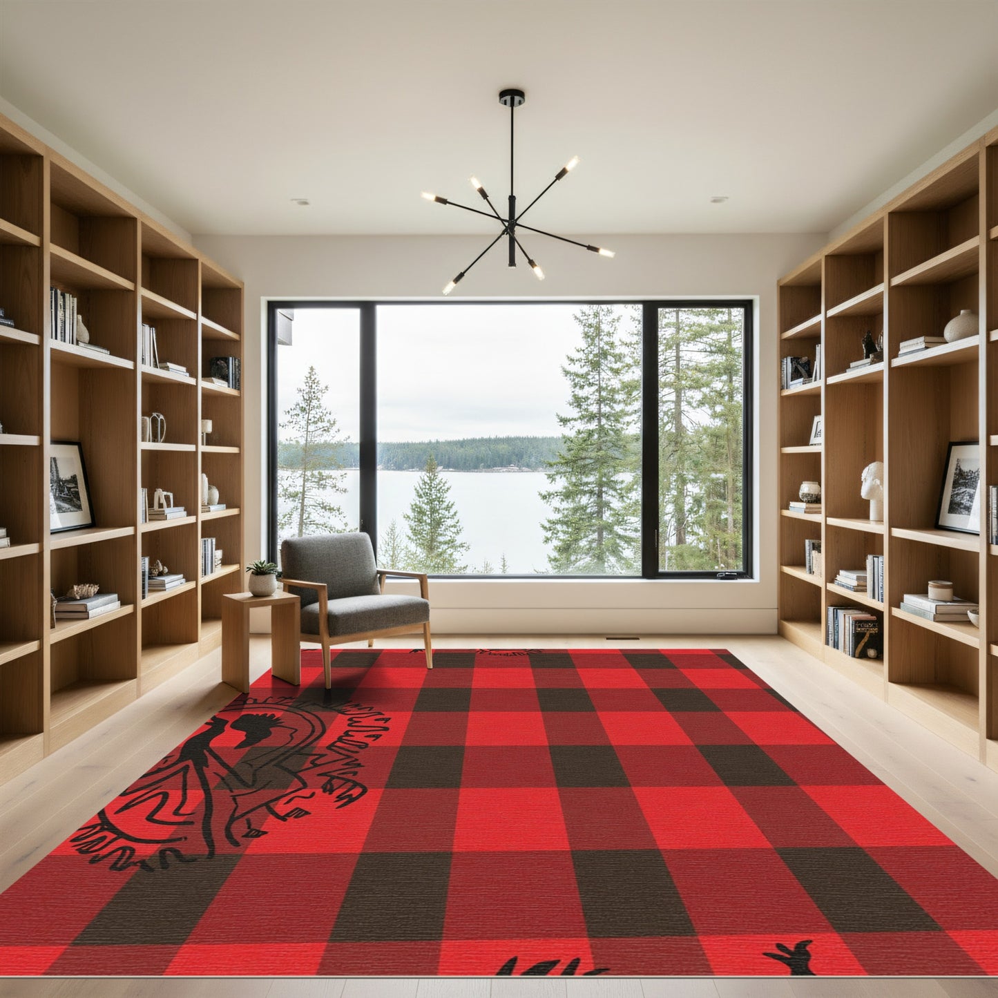Red Black Buffalo Check Figures Rug