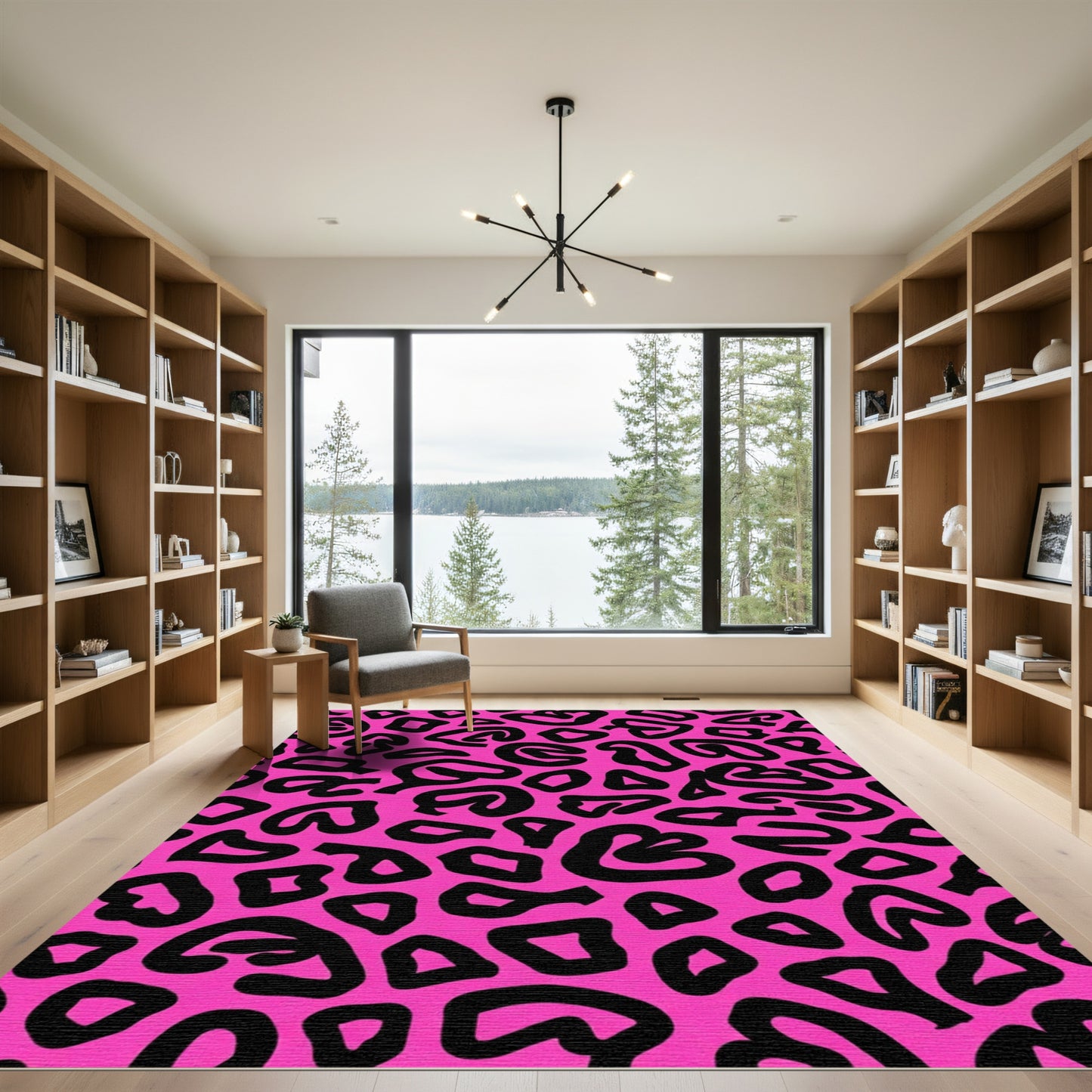 Vibrant Pink Black Leopard Spots Rug