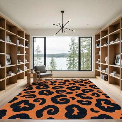 Burnt Orange Black Spotted Cat Rug
