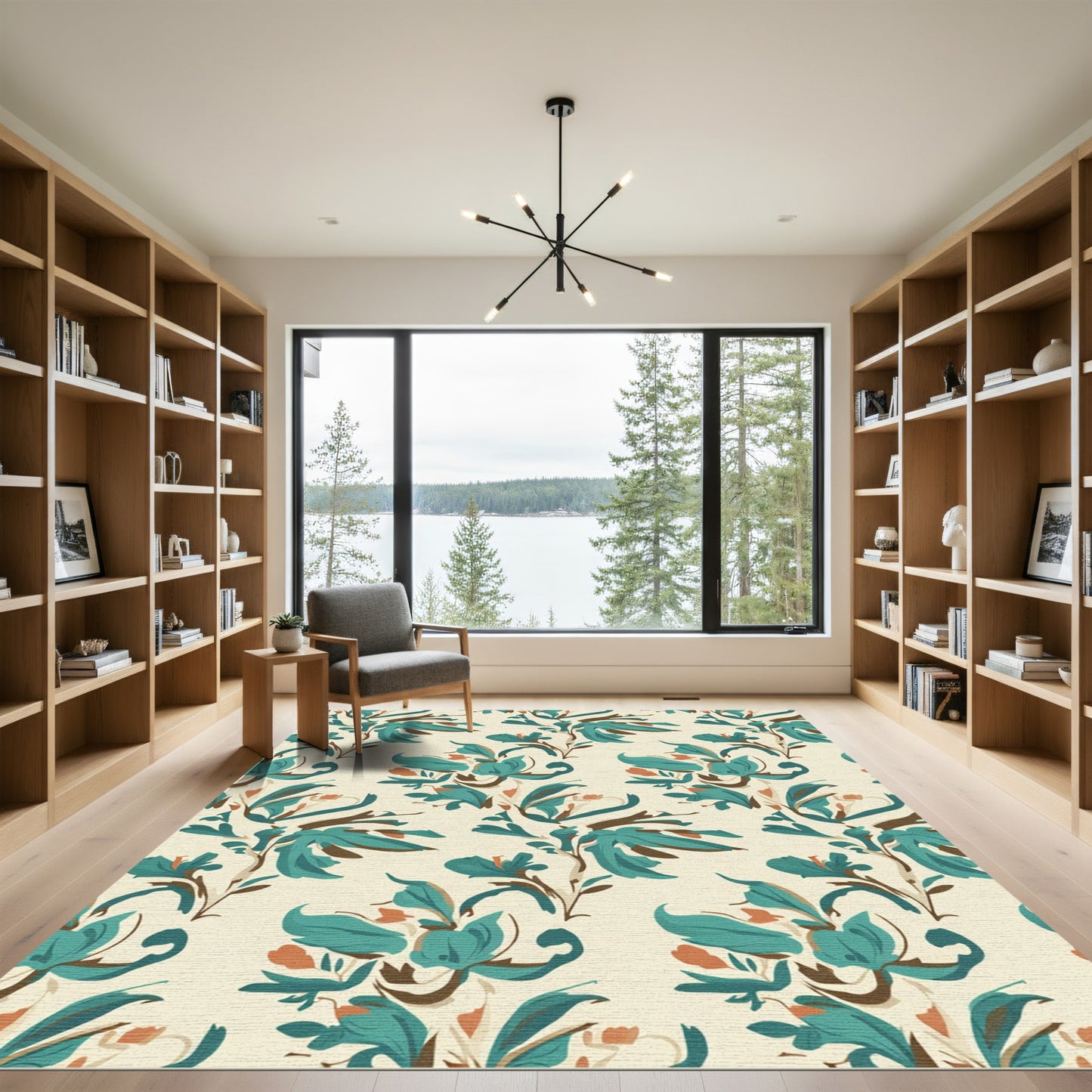 Turquoise Floral Vine Cream Rug