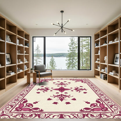 Deep Rose Vine Swirl Accent Rug
