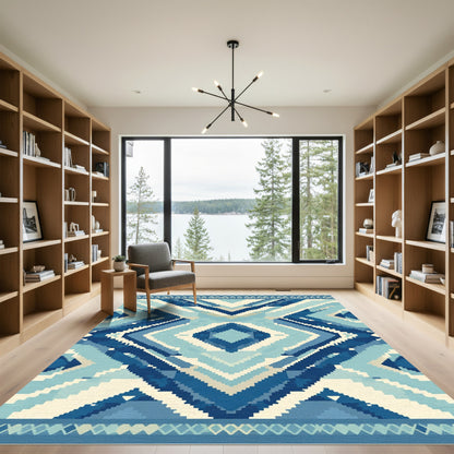 Tribal Diamond Geometric Blue Rug
