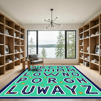 Alphabet Ocean Theme Starfish Navy Blue Rug