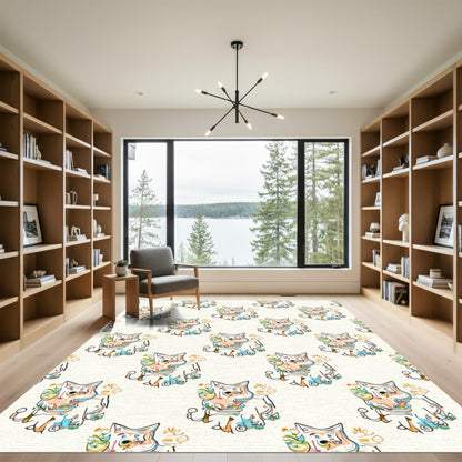 Whimsical Dog and Plant Repeating Design Rug