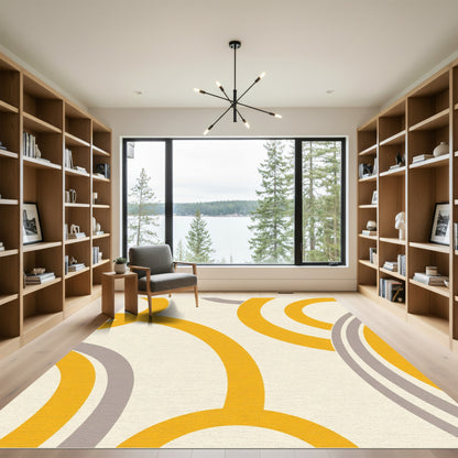 Mid Century Modern Yellow Arch Shapes Rug