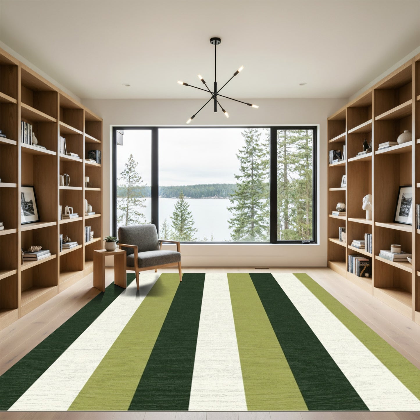 Deep Forest Green Gold Stripes Rug