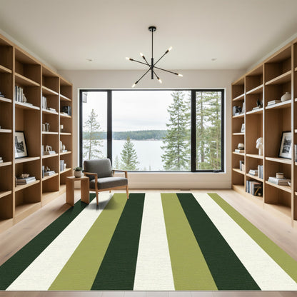 Deep Forest Green Gold Stripes Rug