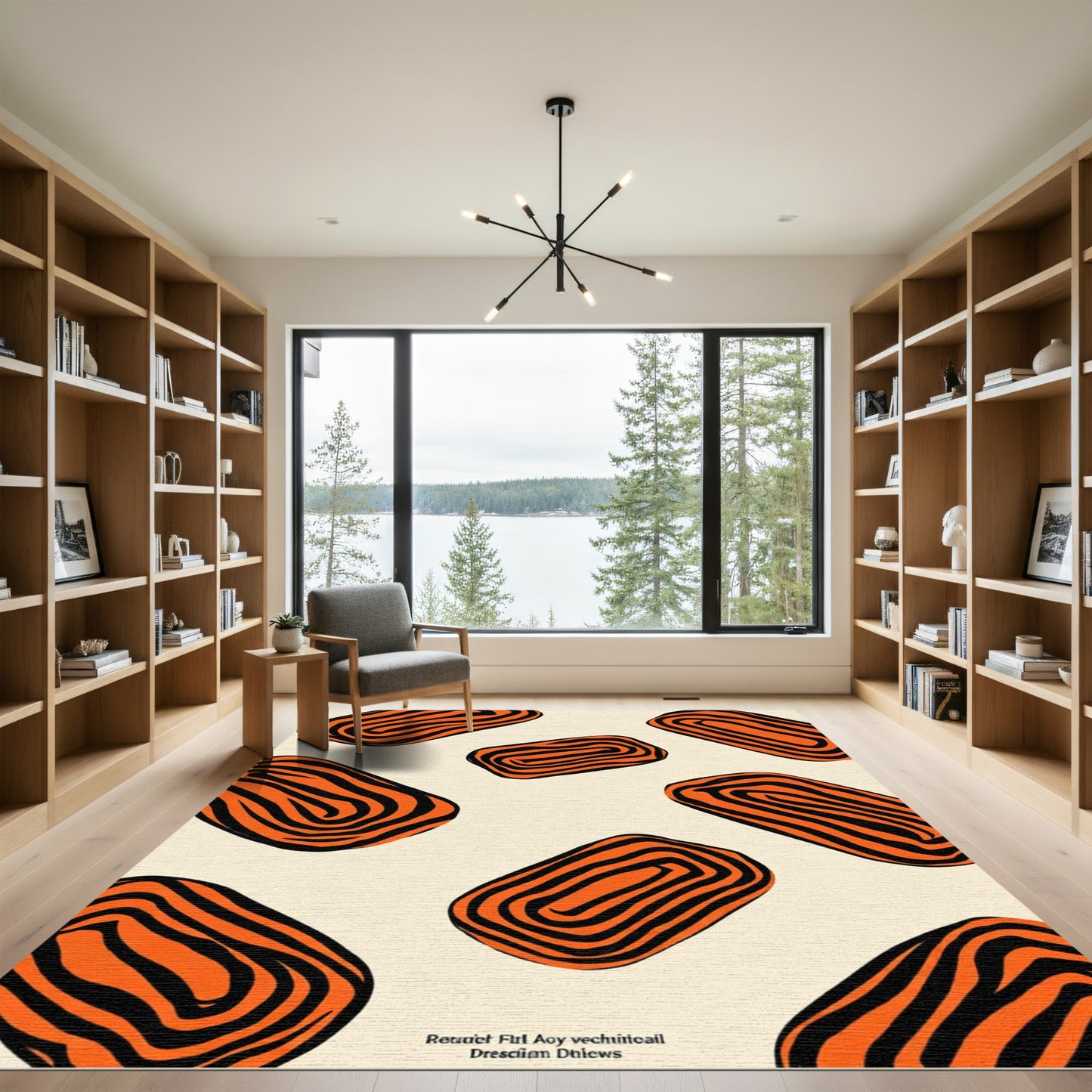 Bold Orange Black Swirl Blocks Rug