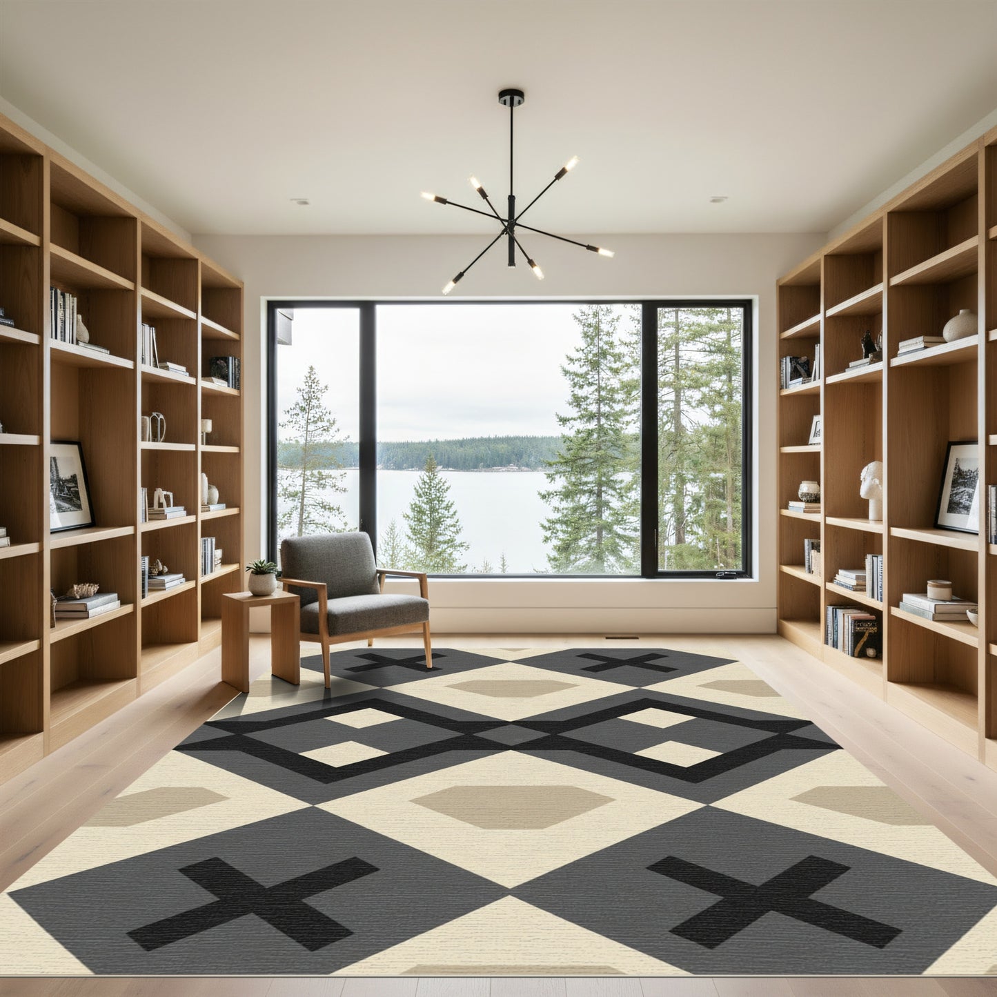 Modern Geometric Diamond X Rug