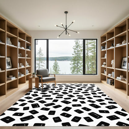 Black White Abstract Symbols Rug
