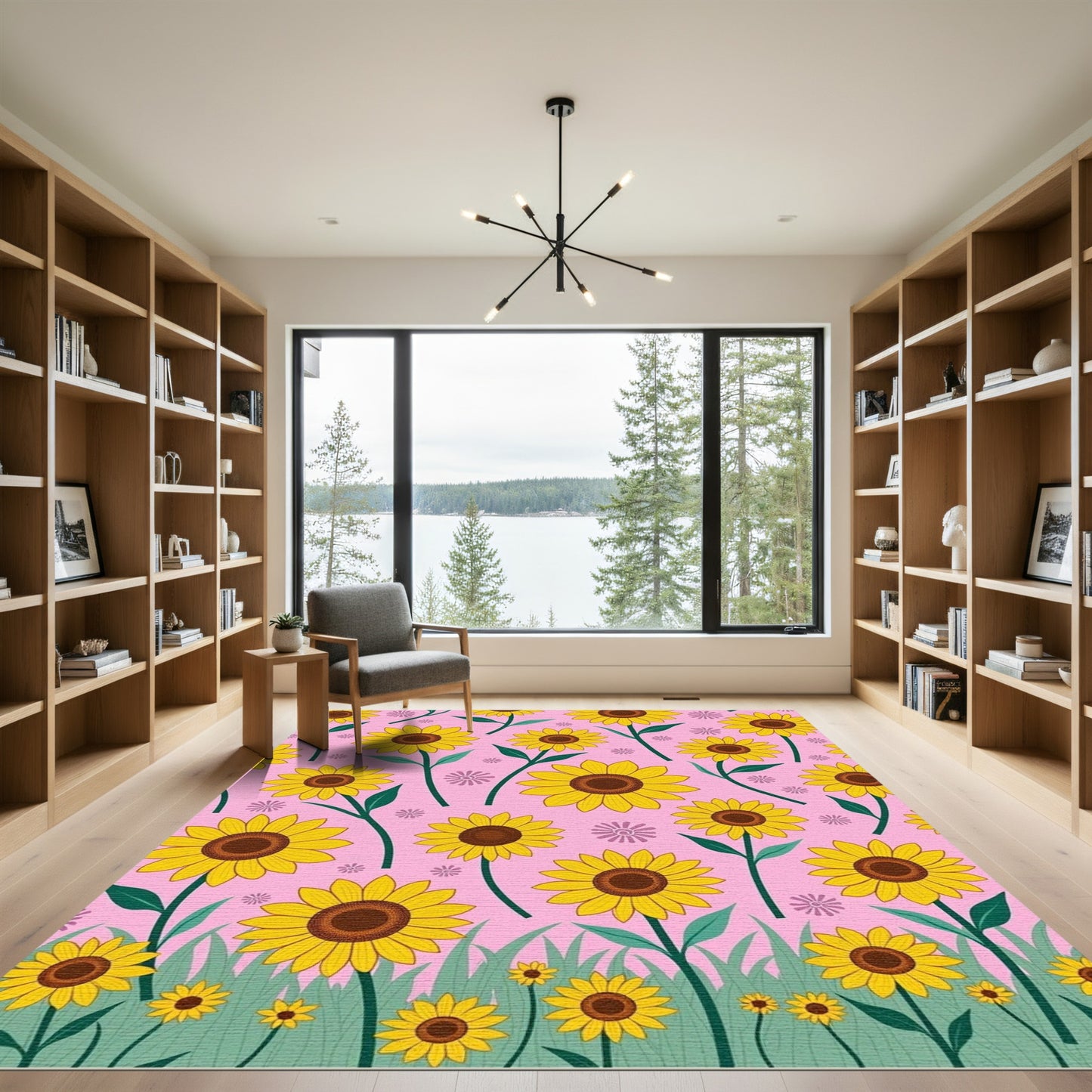 Sunny Yellow Sunflower Field Rug